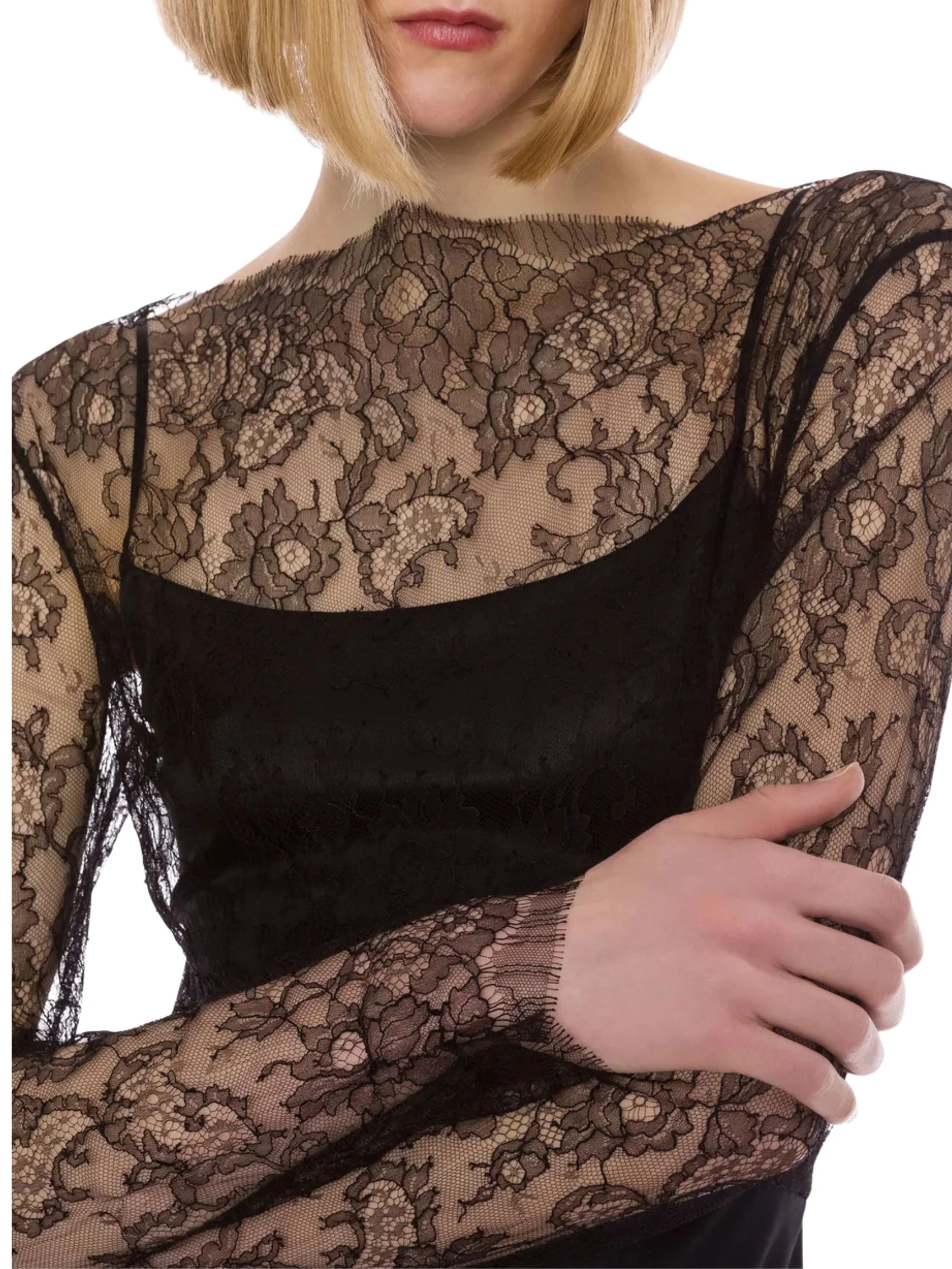 Glossy satin and lace dress - Image 4