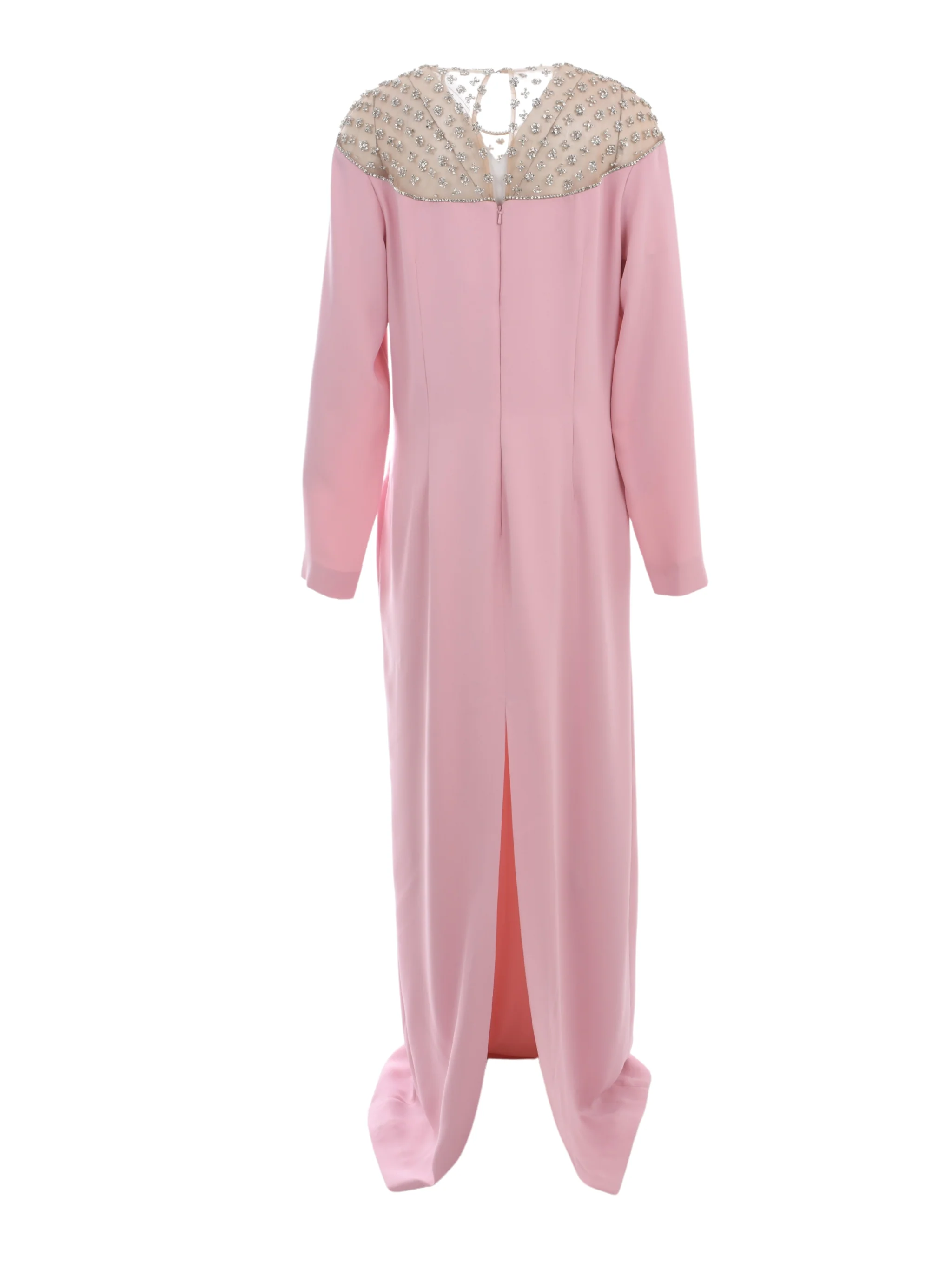 Raisa crepe long-sleeve gown with crystal-embellished tulle illusion neckline - Image 3